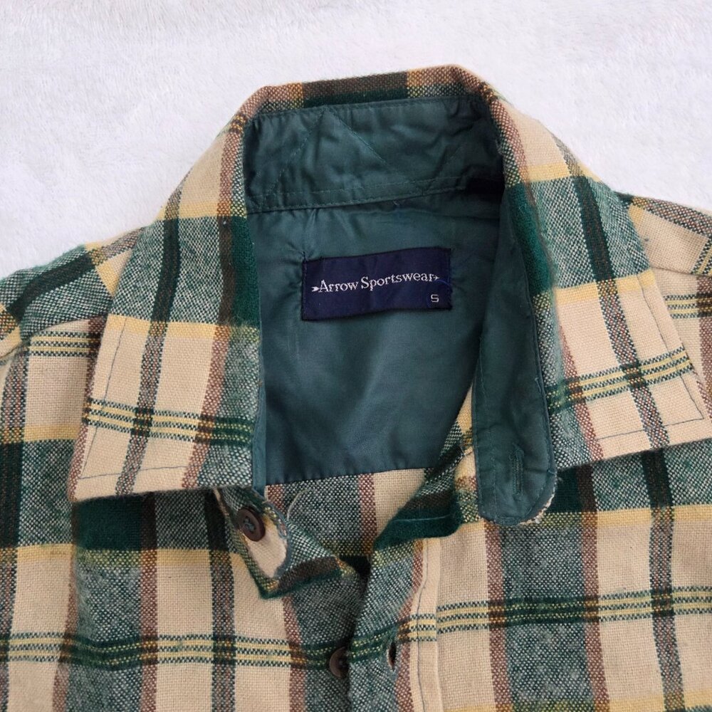 Vtg 90s Green Plaid Flannel Shirt Men's Small Arrow Sportswear Cabincore Grunge - Picture 3 of 15